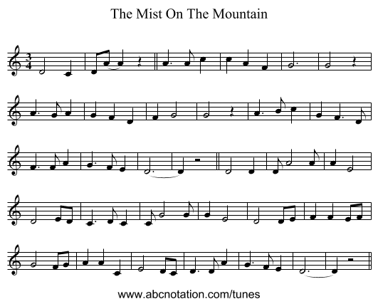 The Mist On The Mountain - staff notation