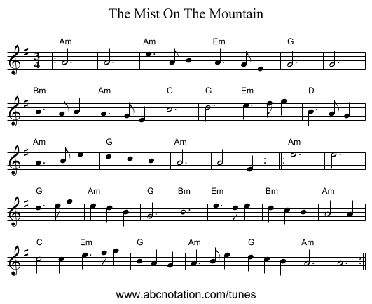 The Mist On The Mountain - staff notation