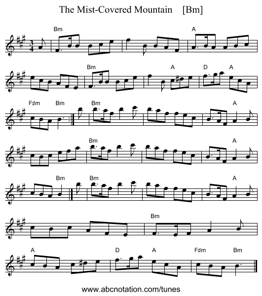 The Mist-Covered Mountain    [Bm] - staff notation