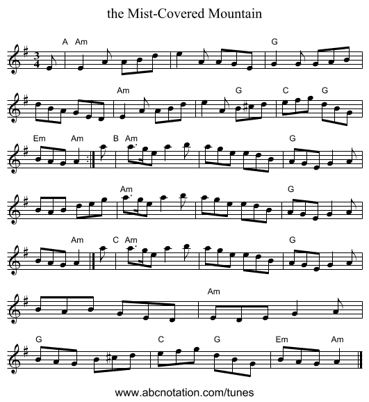the Mist-Covered Mountain - staff notation