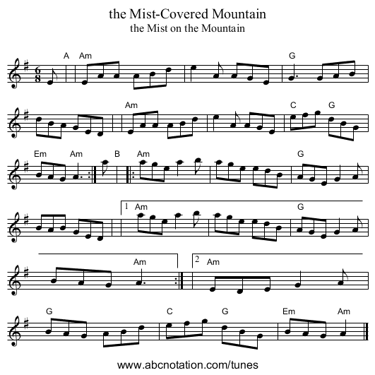 the Mist-Covered Mountain - staff notation