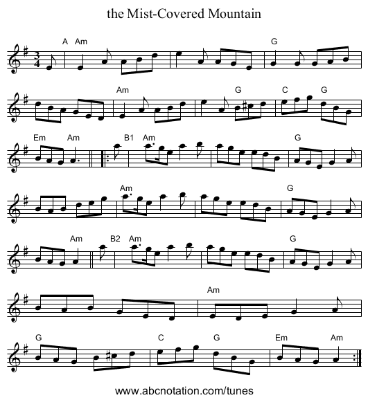 the Mist-Covered Mountain - staff notation