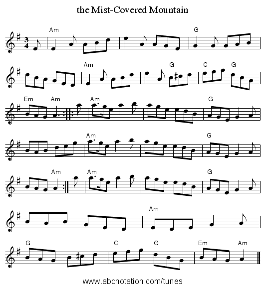 the Mist-Covered Mountain - staff notation