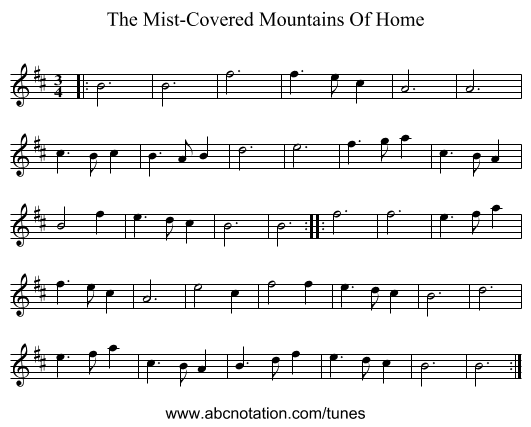 The Mist-Covered Mountains Of Home - staff notation
