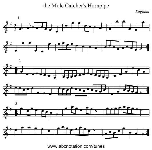 the Mole Catcher's Hornpipe - staff notation