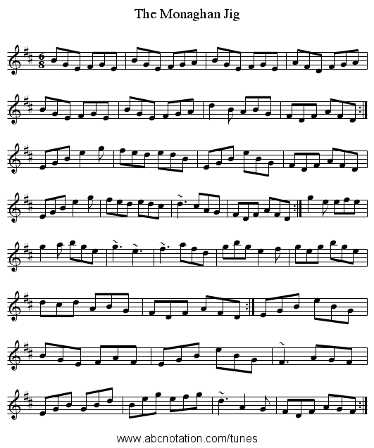 The Monaghan Jig - staff notation