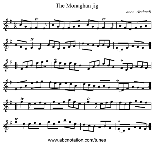 The Monaghan jig - staff notation