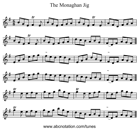 The Monaghan Jig - staff notation