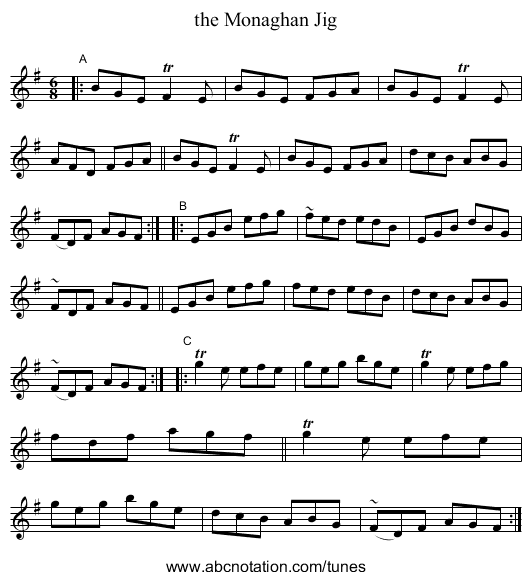 the Monaghan Jig - staff notation
