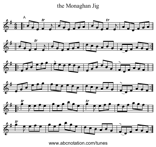 the Monaghan Jig - staff notation