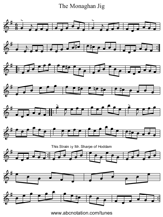 The Monaghan Jig - staff notation