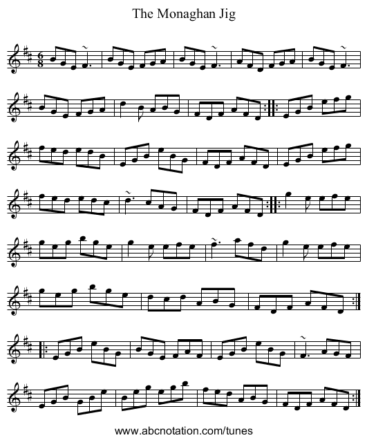 The Monaghan Jig - staff notation