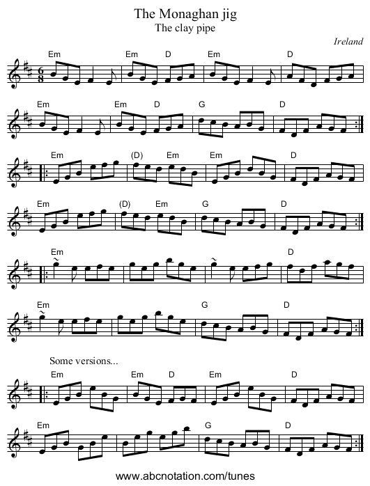 The Monaghan jig - staff notation