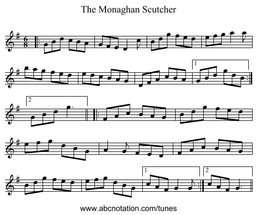 The Monaghan Scutcher - staff notation