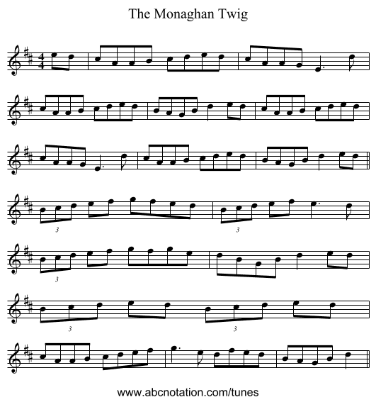 The Monaghan Twig - staff notation