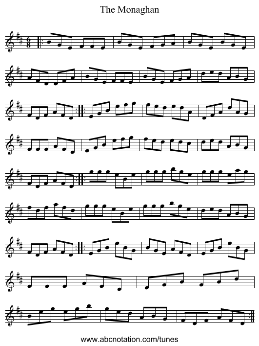 The Monaghan - staff notation