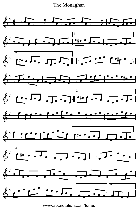 The Monaghan - staff notation
