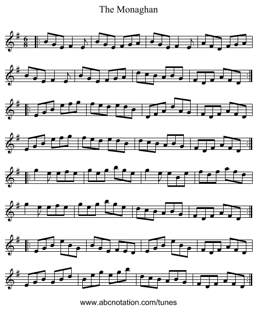 The Monaghan - staff notation