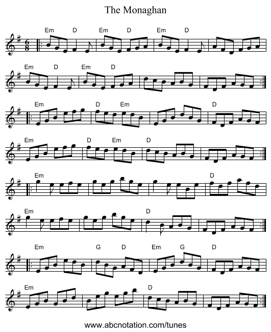 The Monaghan - staff notation