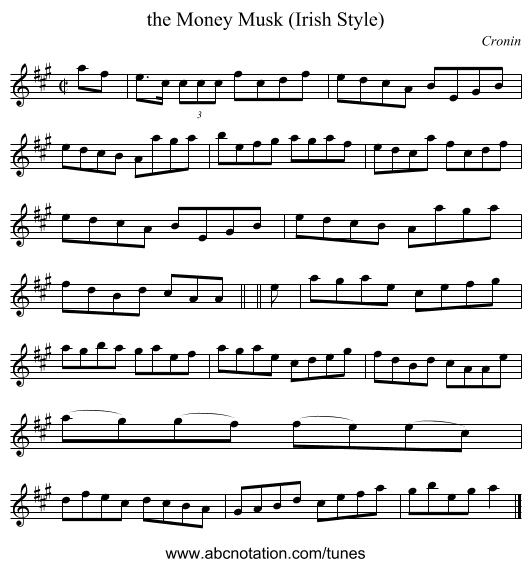 the Money Musk (Irish Style) - staff notation