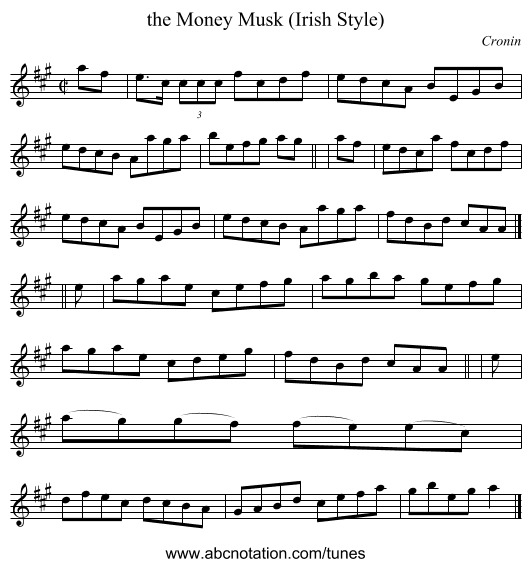 the Money Musk (Irish Style) - staff notation