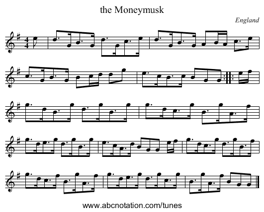 the Moneymusk - staff notation