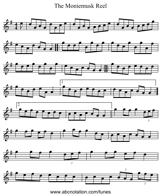 The Moniemusk Reel - staff notation