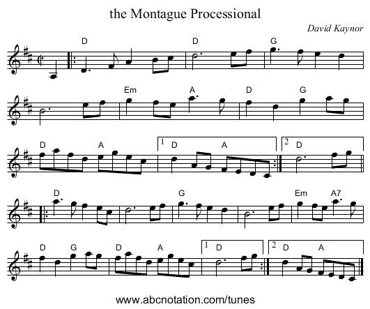 the Montague Processional - staff notation