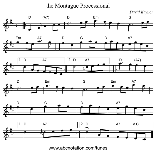the Montague Processional - staff notation