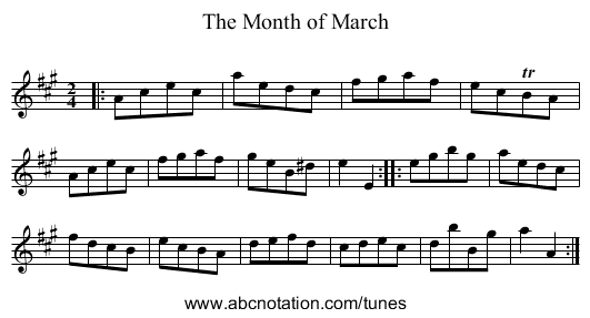 The Month of March - staff notation