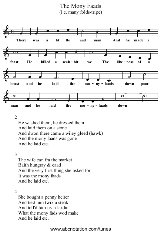 The Mony Faads - staff notation