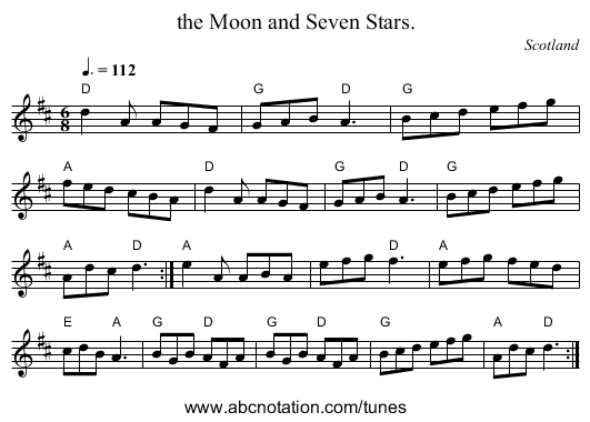 the Moon and Seven Stars. - staff notation