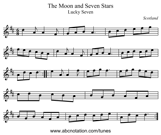 The Moon and Seven Stars - staff notation