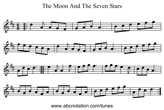 The Moon And The Seven Stars - staff notation