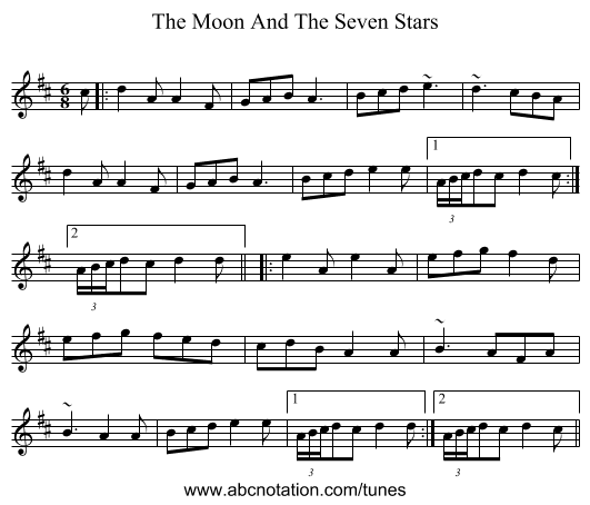 The Moon And The Seven Stars - staff notation
