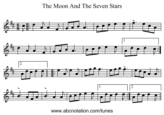 The Moon And The Seven Stars - staff notation
