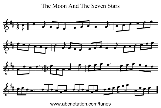 The Moon And The Seven Stars - staff notation