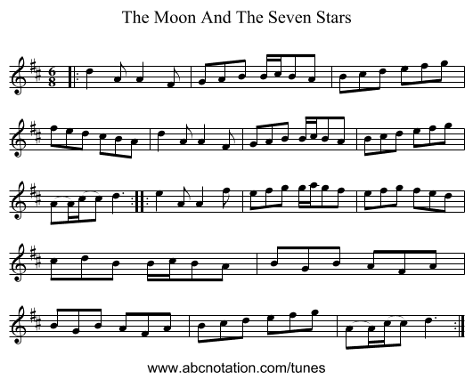 The Moon And The Seven Stars - staff notation