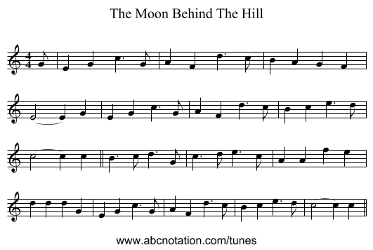 The Moon Behind The Hill - staff notation