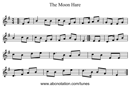 The Moon Hare - staff notation