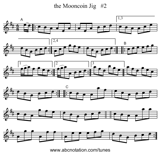 the Mooncoin Jig   #2 - staff notation