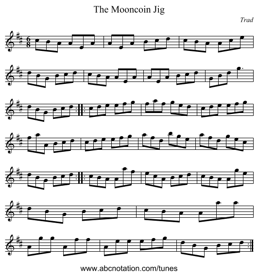 The Mooncoin Jig - staff notation