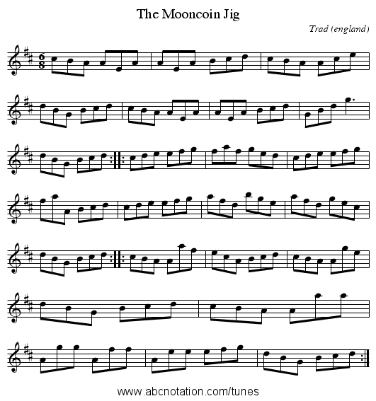 The Mooncoin Jig - staff notation