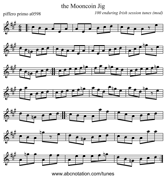 the Mooncoin Jig - staff notation
