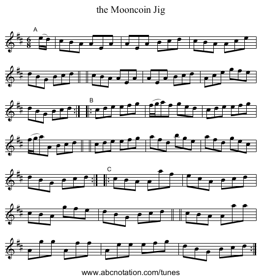 the Mooncoin Jig - staff notation