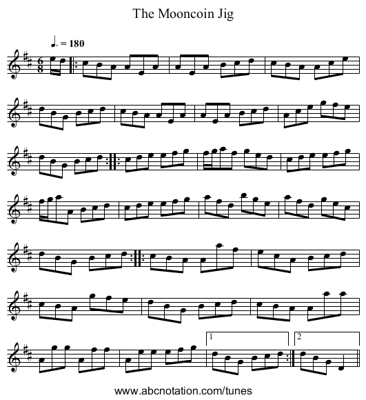 The Mooncoin Jig - staff notation