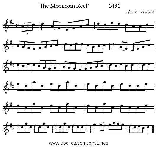 The Mooncoin Reel 1431 - staff notation