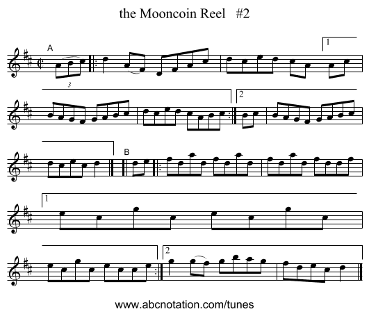 the Mooncoin Reel   #2 - staff notation