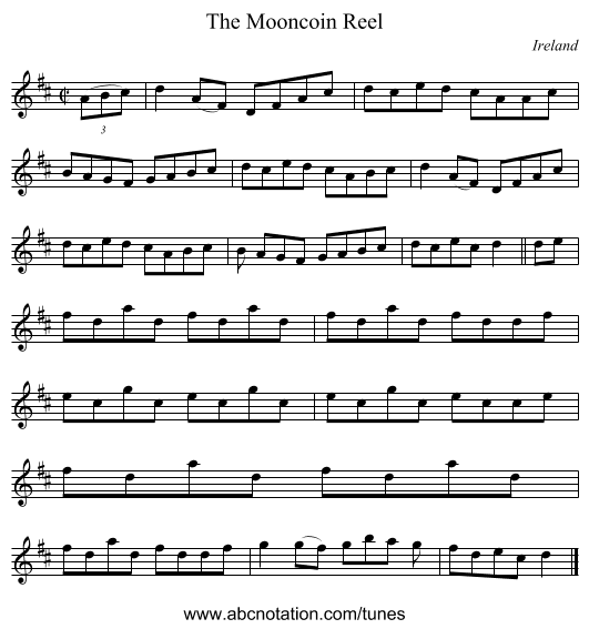 The Mooncoin Reel - staff notation