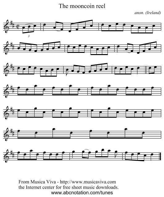 The mooncoin reel - staff notation